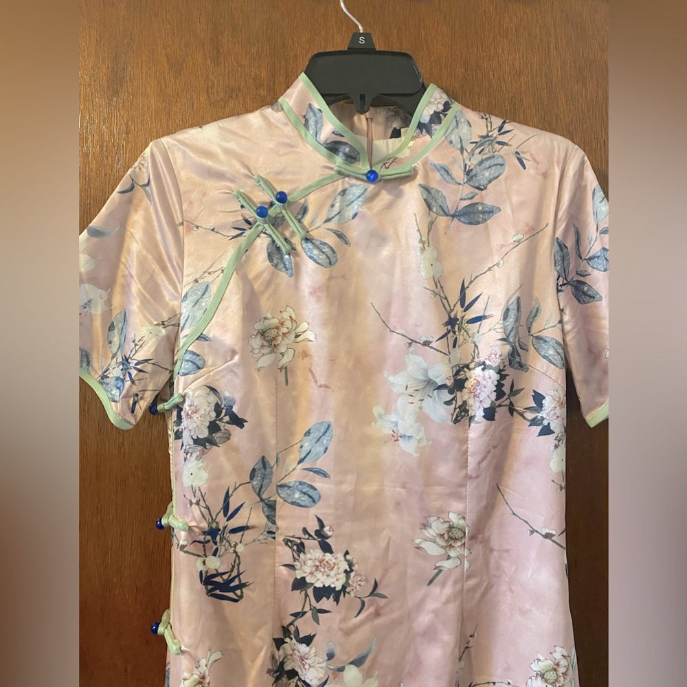 Chinese Spring pink/green qipao cheongsam - Picture 3 of 4